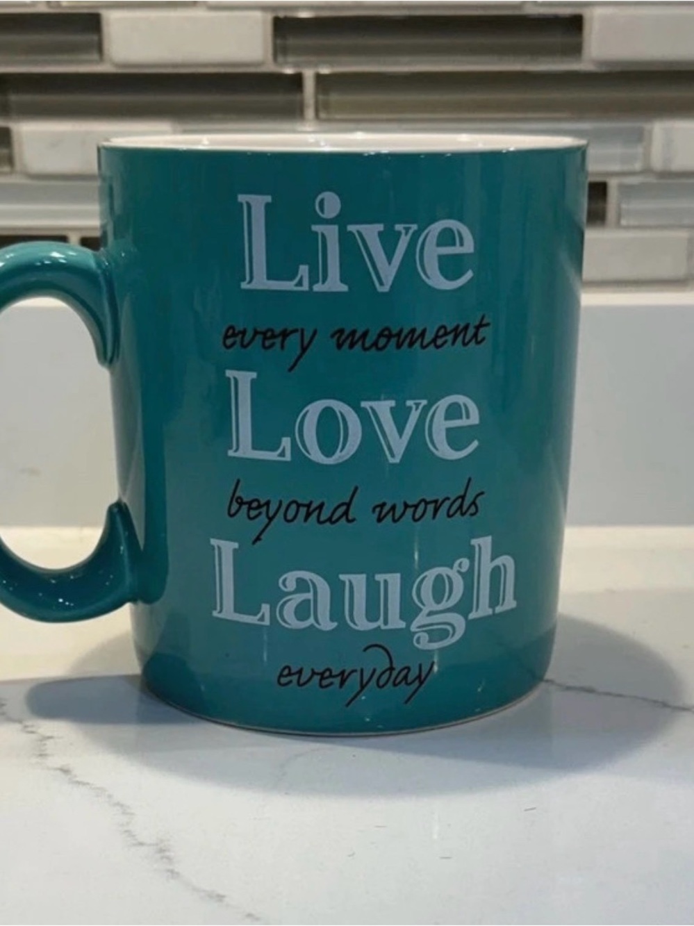 Teal 'Live Love Laugh' Ceramic Coffee Mug XL